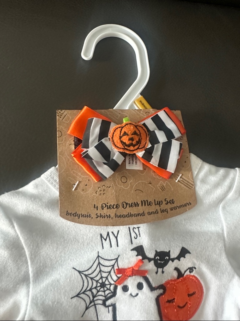 Baby Essentials Orange White Black Halloween Tutu Set with Bow - Picture 3 of 8